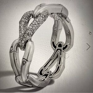 John Hardy Silver and Pavé Diamond Bamboo Link Cuff/Bangle Bracelet